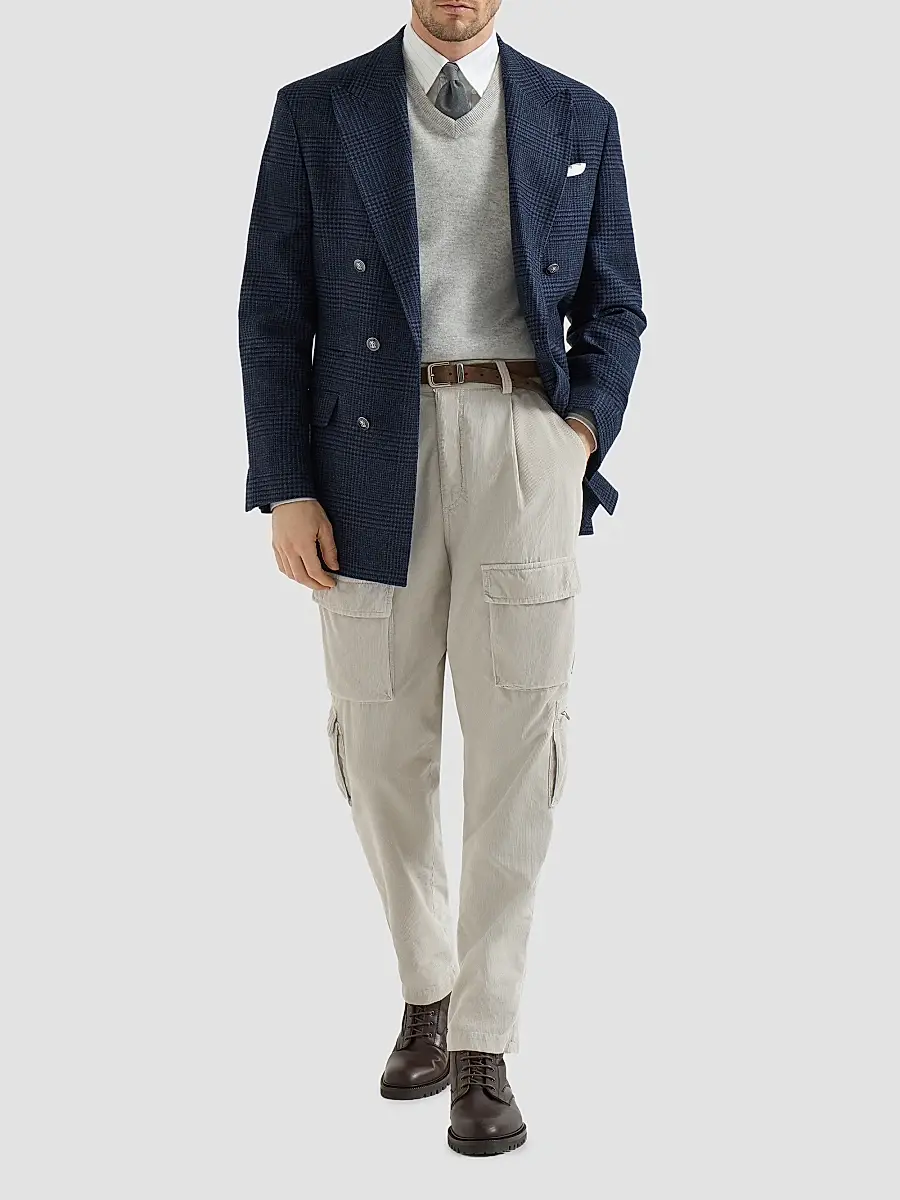 Brunello Cucinelli Men's Prince of Wales Flannel One-and-a-Half Breasted Tailor Blazer | Thumbnail 6 Brunello Cucinelli Men's Prince of Wales Flannel One-and-a-Half Breasted Tailor Blazer | Thumbnail 6