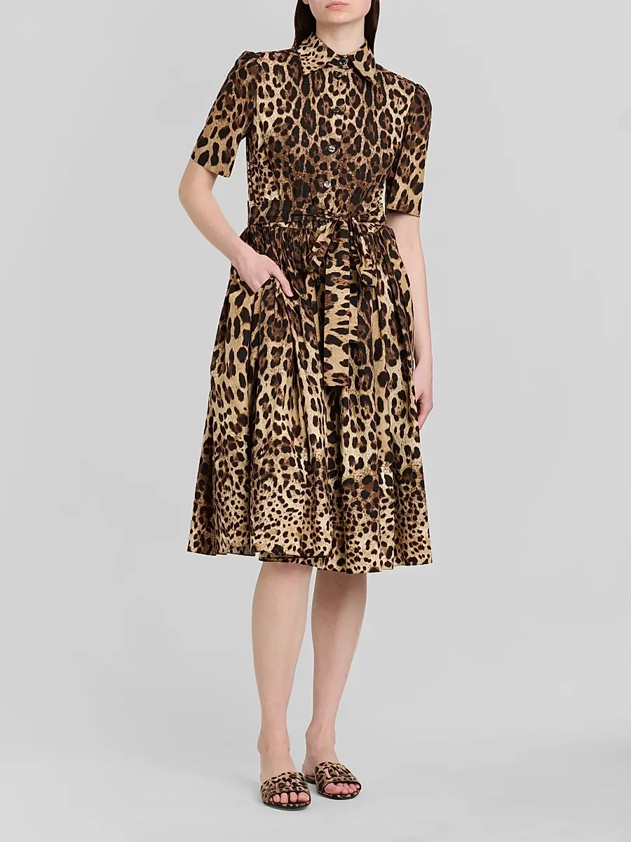 Dolce & Gabbana Women's Leopard Print Cotton Poplin Midi Shirtdress | Thumbnail 4 Dolce & Gabbana Women's Leopard Print Cotton Poplin Midi Shirtdress | Thumbnail 4