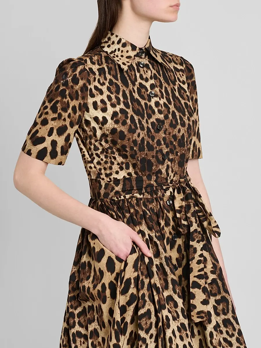 Dolce & Gabbana Women's Leopard Print Cotton Poplin Midi Shirtdress | Thumbnail 5 Dolce & Gabbana Women's Leopard Print Cotton Poplin Midi Shirtdress | Thumbnail 5