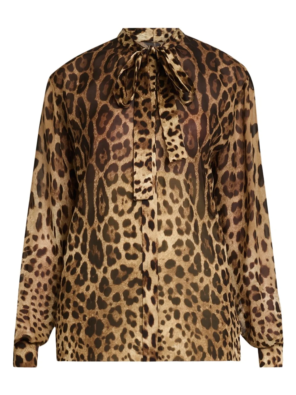 Dolce & Gabbana Women's Leopard-Print Silk Tieneck Blouse