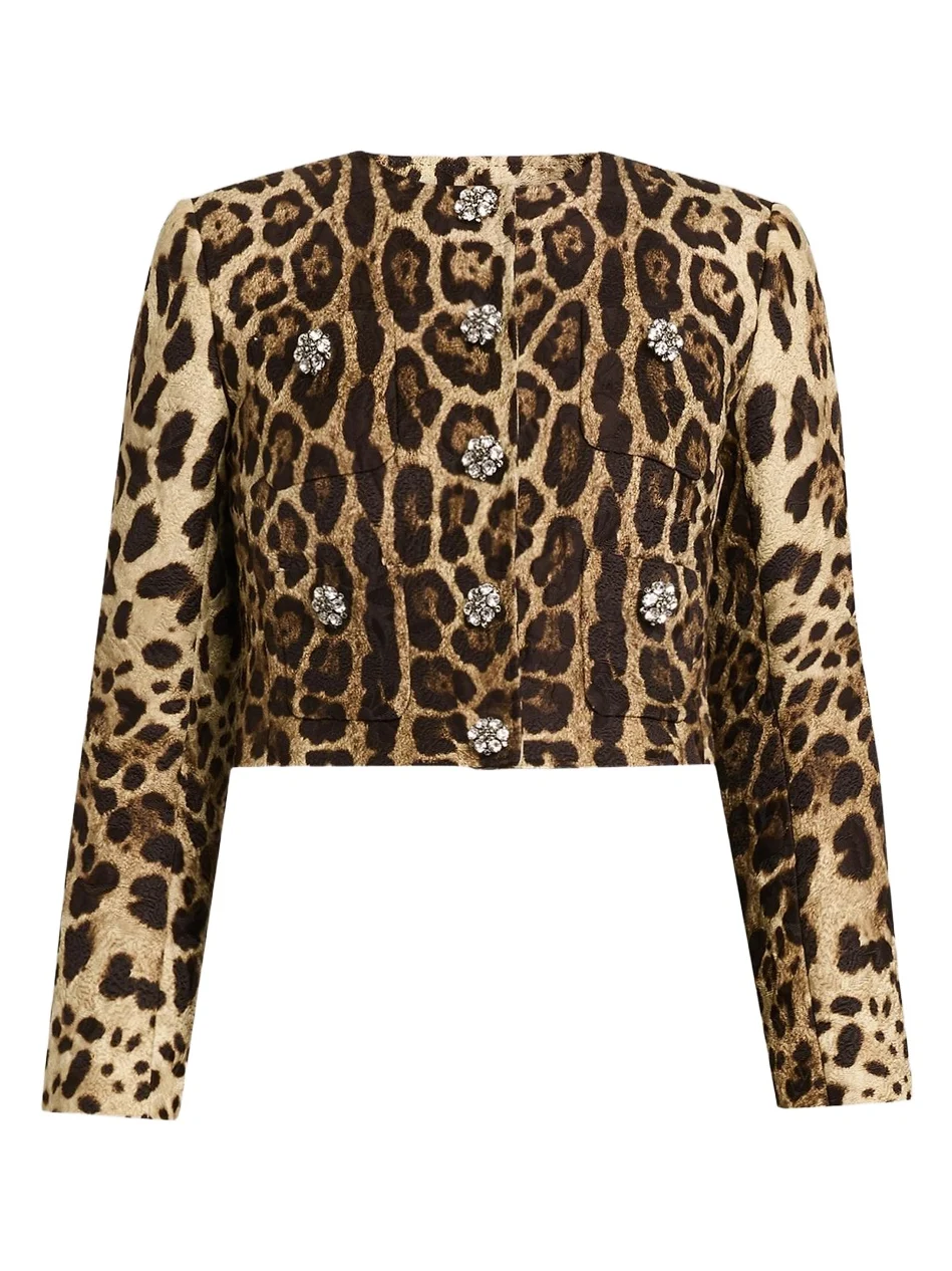 Dolce & Gabbana Women's Leopard-Print Cotton-Blend Crop Jacket