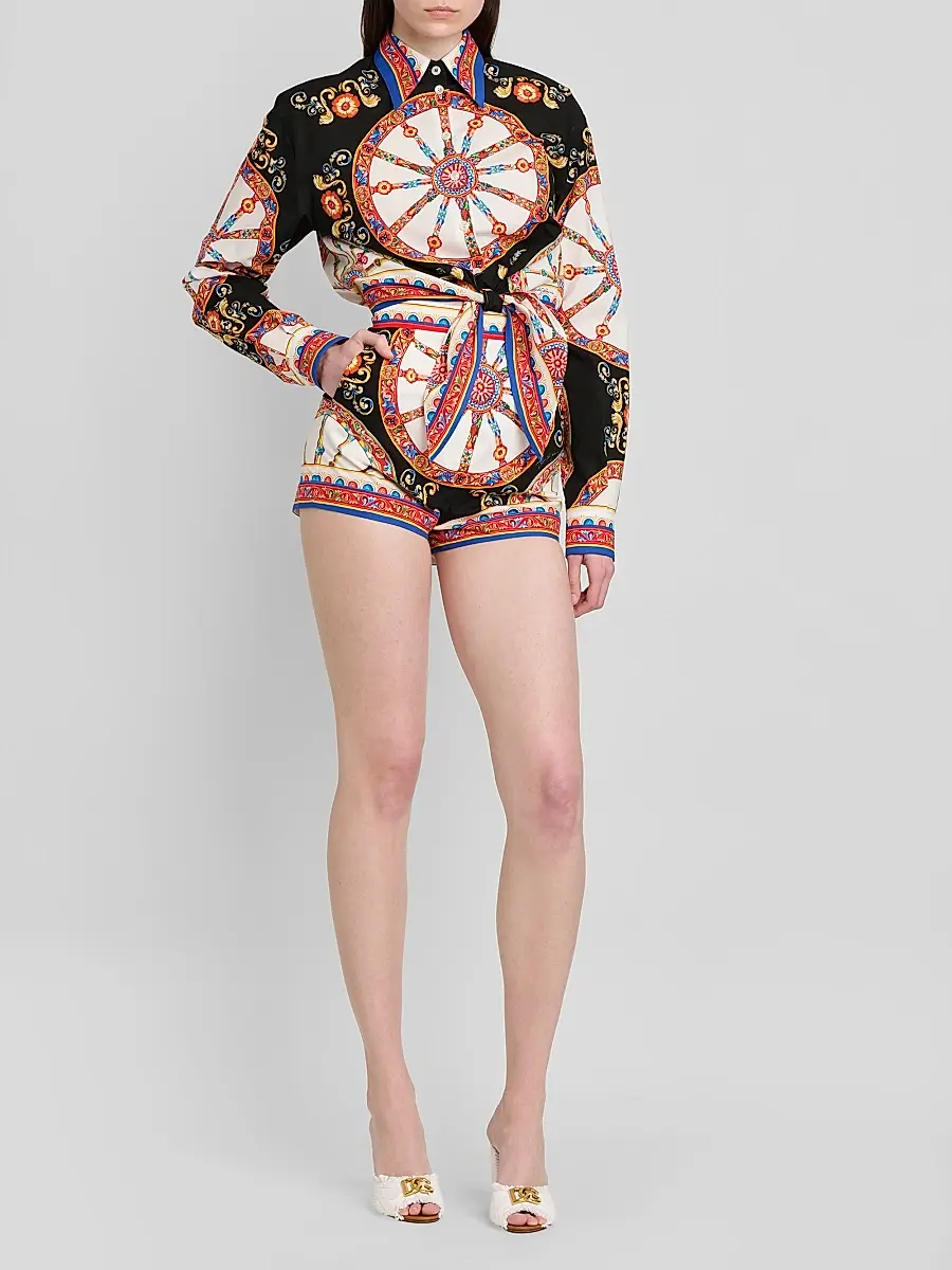 Dolce & Gabbana Women's Printed Cotton Tie-Front Shirt | Thumbnail 2
