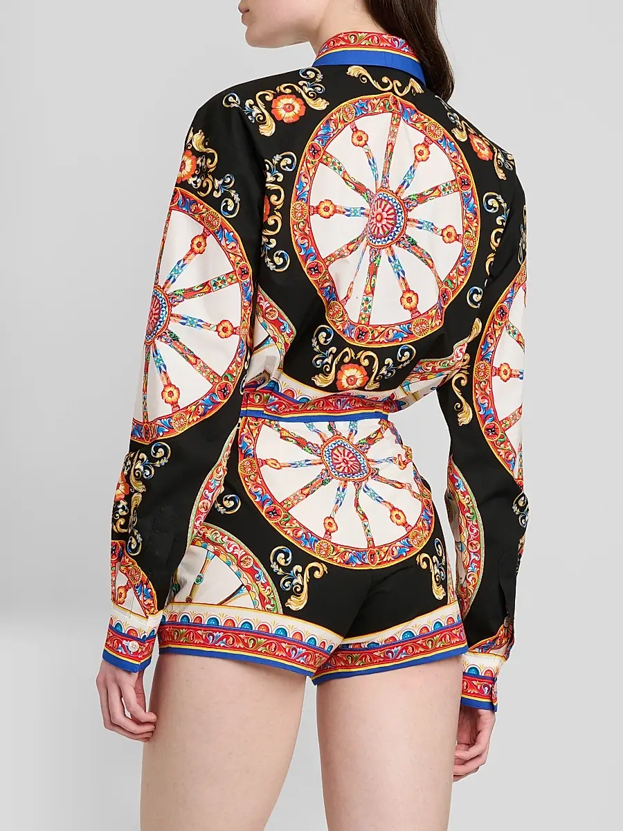 Dolce & Gabbana Women's Printed Cotton Tie-Front Shirt | Thumbnail 3