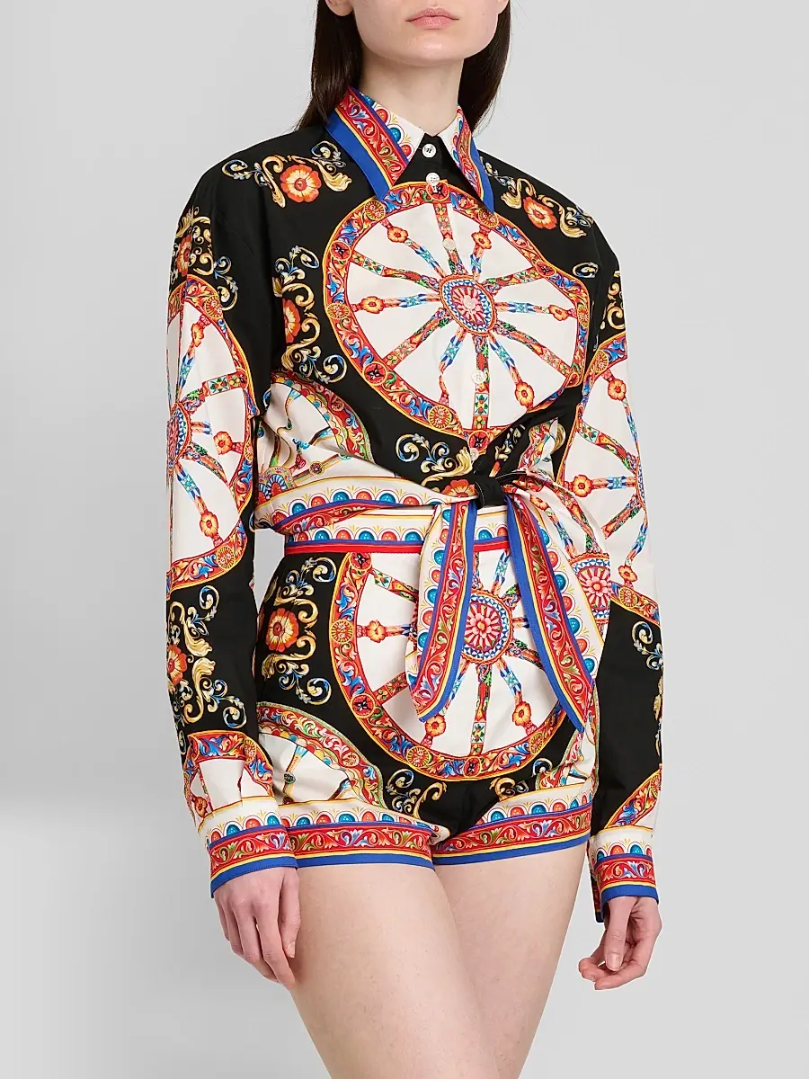 Dolce & Gabbana Women's Printed Cotton Tie-Front Shirt | Thumbnail 4