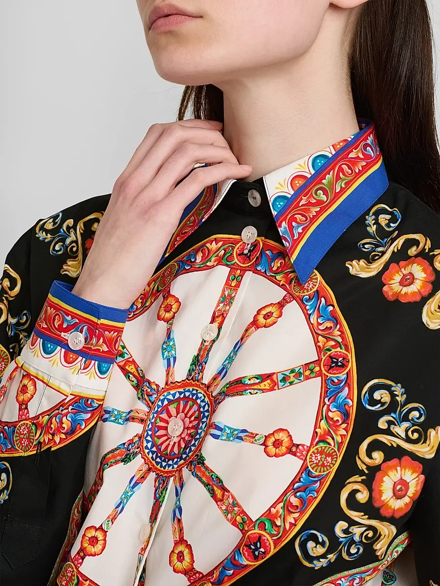 Dolce & Gabbana Women's Printed Cotton Tie-Front Shirt | Thumbnail 5