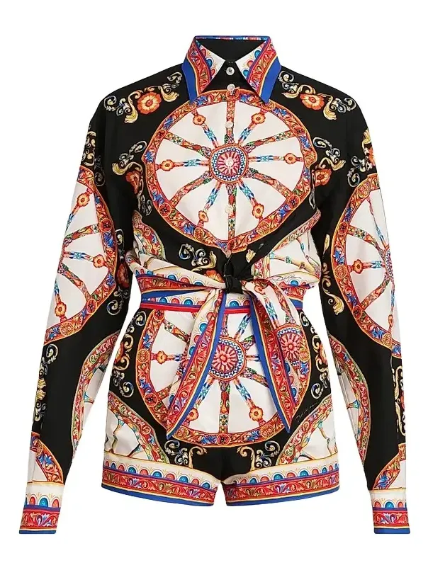 Women's Printed Cotton Tie-Front Shirt