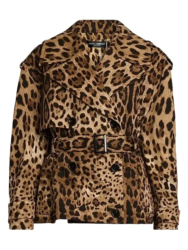 Women's Leopard-Print Short Trench Coat Women's Leopard-Print Short Trench Coat