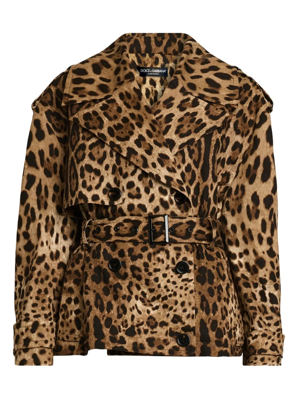 Women's Leopard-Print Short Trench Coat