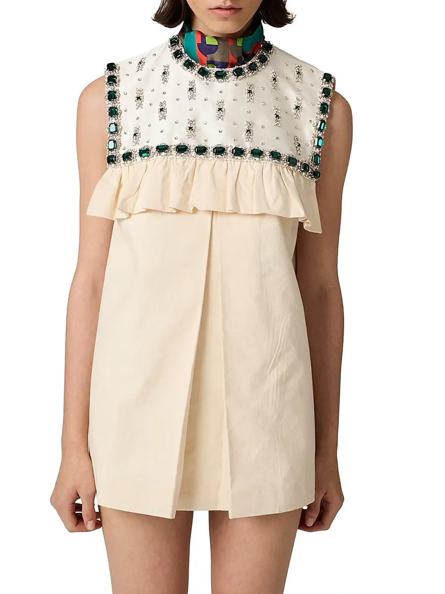 Miu Miu Women's Embroidered Canvas Mini-Dress | Thumbnail 2