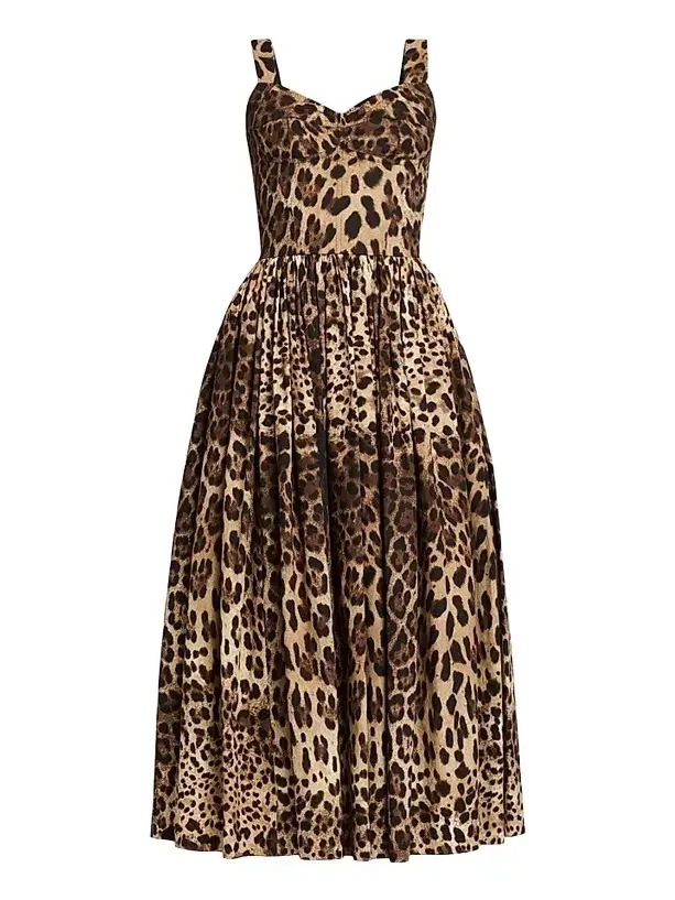 Women's Leopard-Print Cotton Midi Dress Women's Leopard-Print Cotton Midi Dress