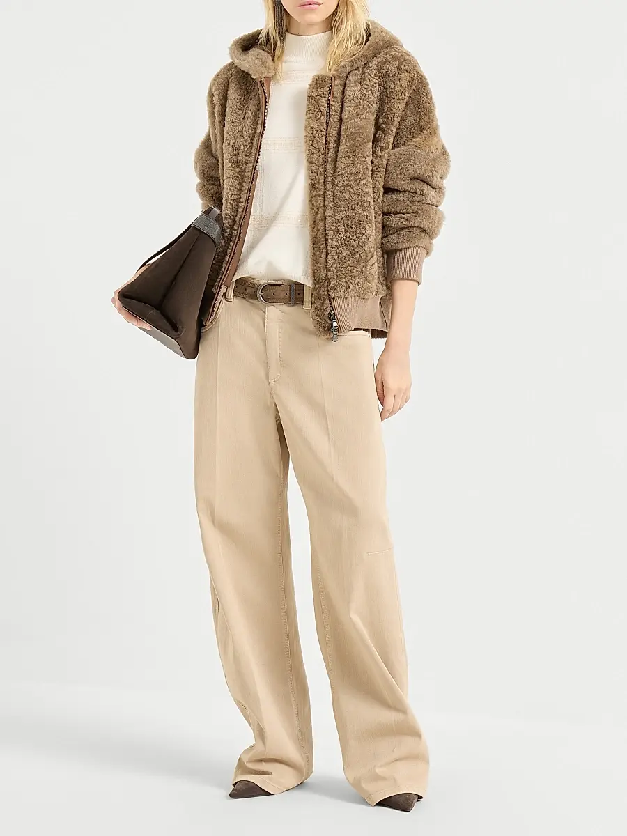 Brunello Cucinelli Women's Virgin Wool, Cashmere and Silk Mock Neck Sweater with Dazzling Checks Embroidery | Thumbnail 6 Brunello Cucinelli Women's Virgin Wool, Cashmere and Silk Mock Neck Sweater with Dazzling Checks Embroidery | Thumbnail 6
