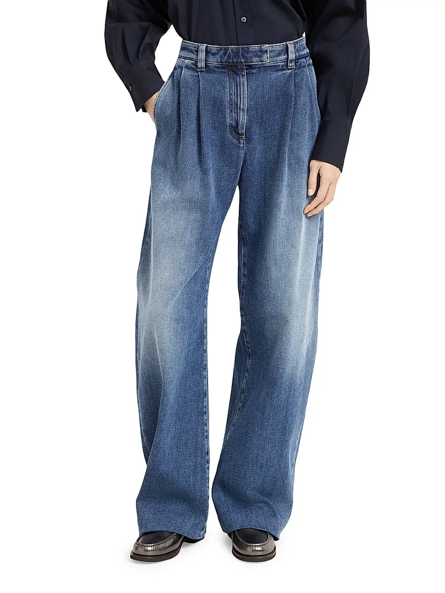 Brunello Cucinelli Women's Comfort Cotton Denim Loose Curved Trousers | Thumbnail 2 Brunello Cucinelli Women's Comfort Cotton Denim Loose Curved Trousers | Thumbnail 2
