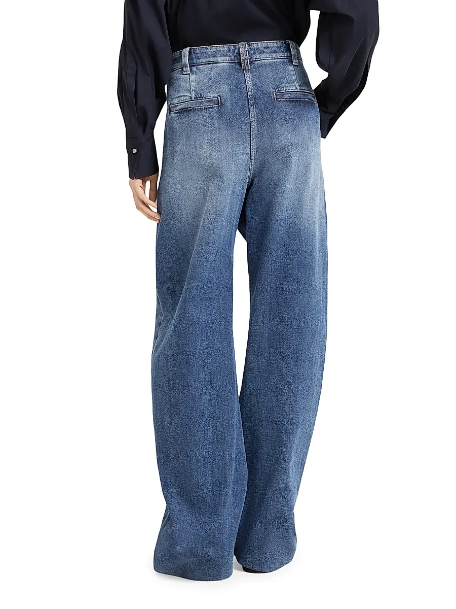 Brunello Cucinelli Women's Comfort Cotton Denim Loose Curved Trousers | Thumbnail 3 Brunello Cucinelli Women's Comfort Cotton Denim Loose Curved Trousers | Thumbnail 3