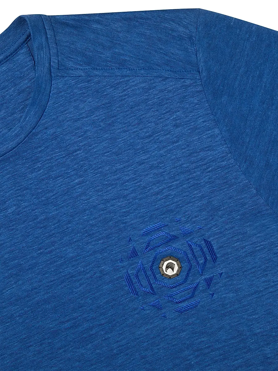 Stefano Ricci Men's Linen T-Shirt with Metallic Detailing - Mediterranean | Thumbnail 3 Stefano Ricci Men's Linen T-Shirt with Metallic Detailing - Mediterranean | Thumbnail 3