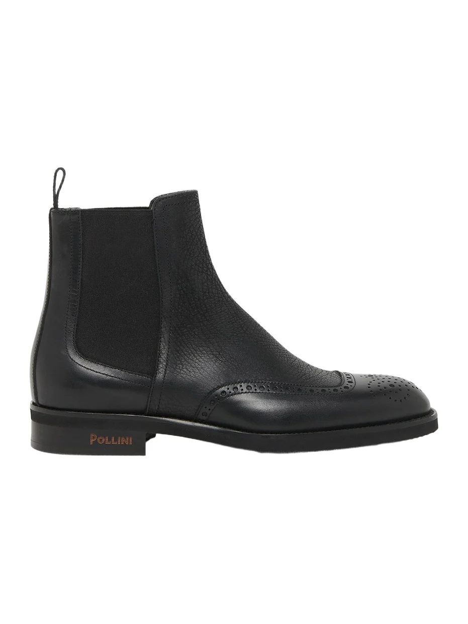 Pollini Men's Perforated Leather Ankle Boots