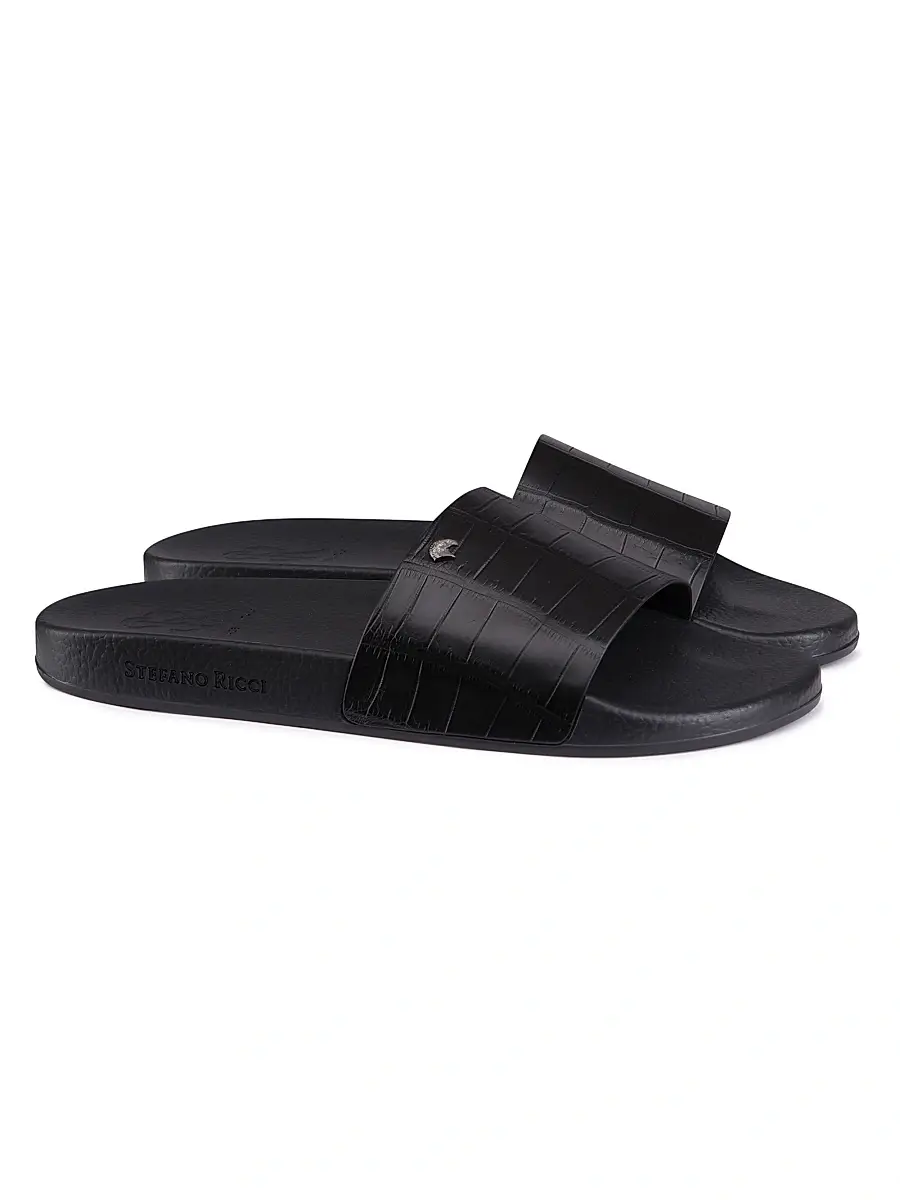Stefano Ricci Men's Matted Crocodile Leather Slides | Thumbnail 2 Stefano Ricci Men's Matted Crocodile Leather Slides | Thumbnail 2