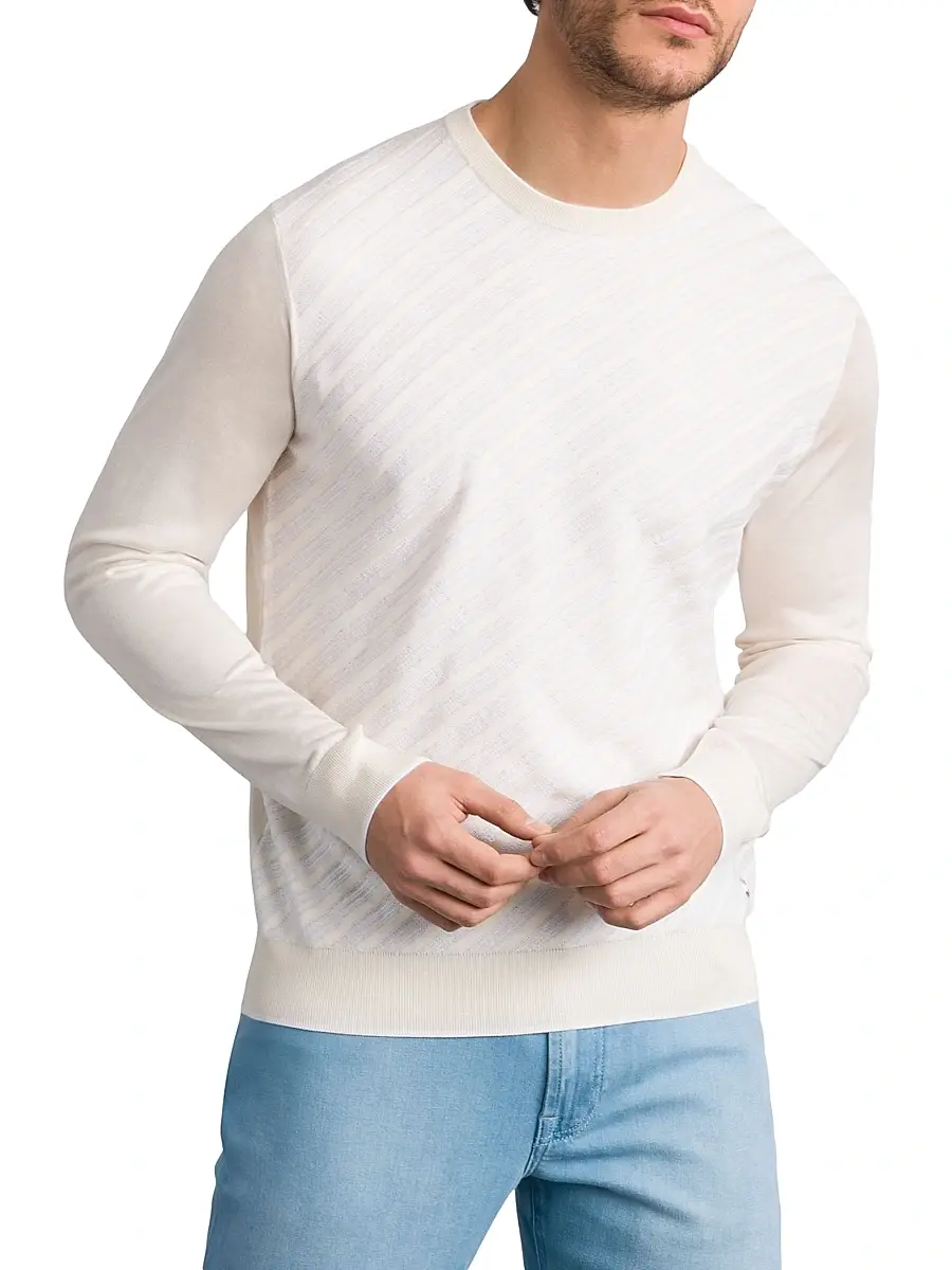 Stefano Ricci Men's Cotton and Silk Jacquard Knit Sweater | Thumbnail 2 Stefano Ricci Men's Cotton and Silk Jacquard Knit Sweater | Thumbnail 2