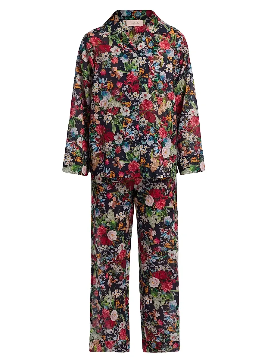 Papinelle Women's Holly Cotton Voile Pajamas - Navy | Image 1 Papinelle Women's Holly Cotton Voile Pajamas - Navy | Image 1