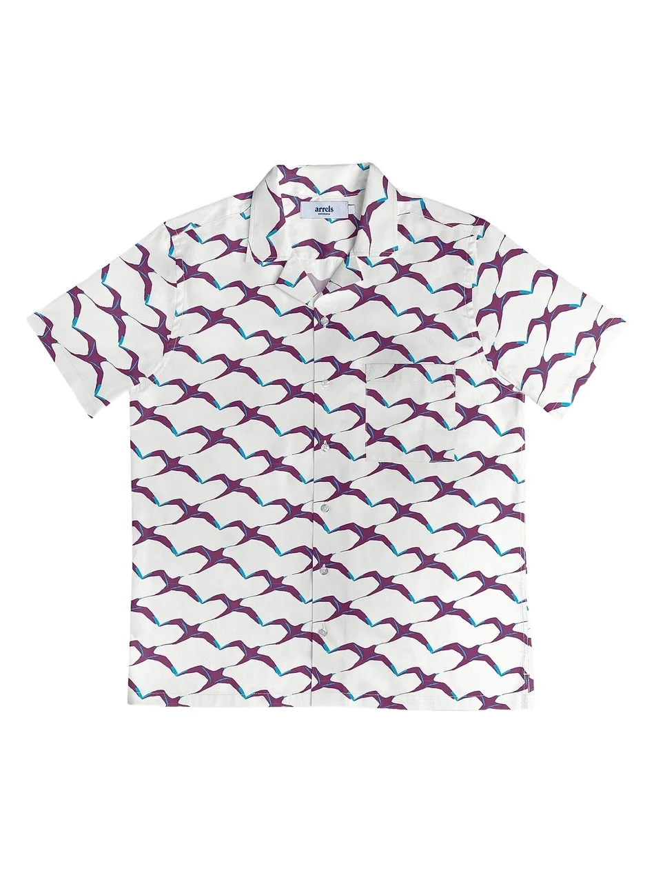Men's White Birds Printed Camp Shirt Men's White Birds Printed Camp Shirt