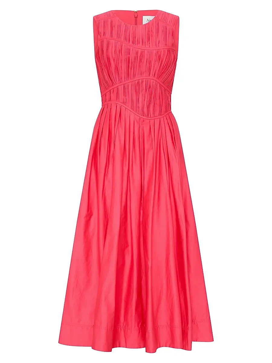 Aje Women's Sculptra Nya Gathered Midi Dress - Rouge Pink - Size 0 | Image 1 Aje Women's Sculptra Nya Gathered Midi Dress - Rouge Pink - Size 0 | Image 1