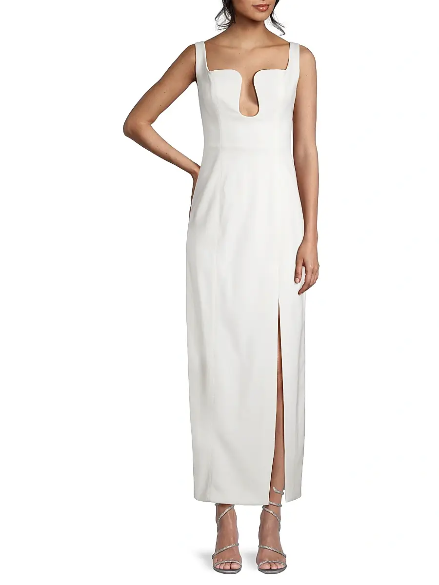 Misha Women's Franka Bonded Crêpe Notch Midi-Dress | Thumbnail 2