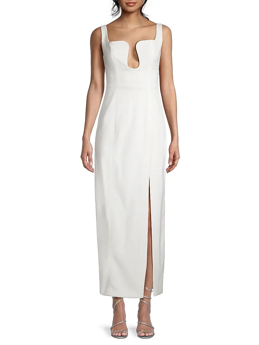 Misha Women's Franka Bonded Crêpe Notch Midi-Dress | Thumbnail 3