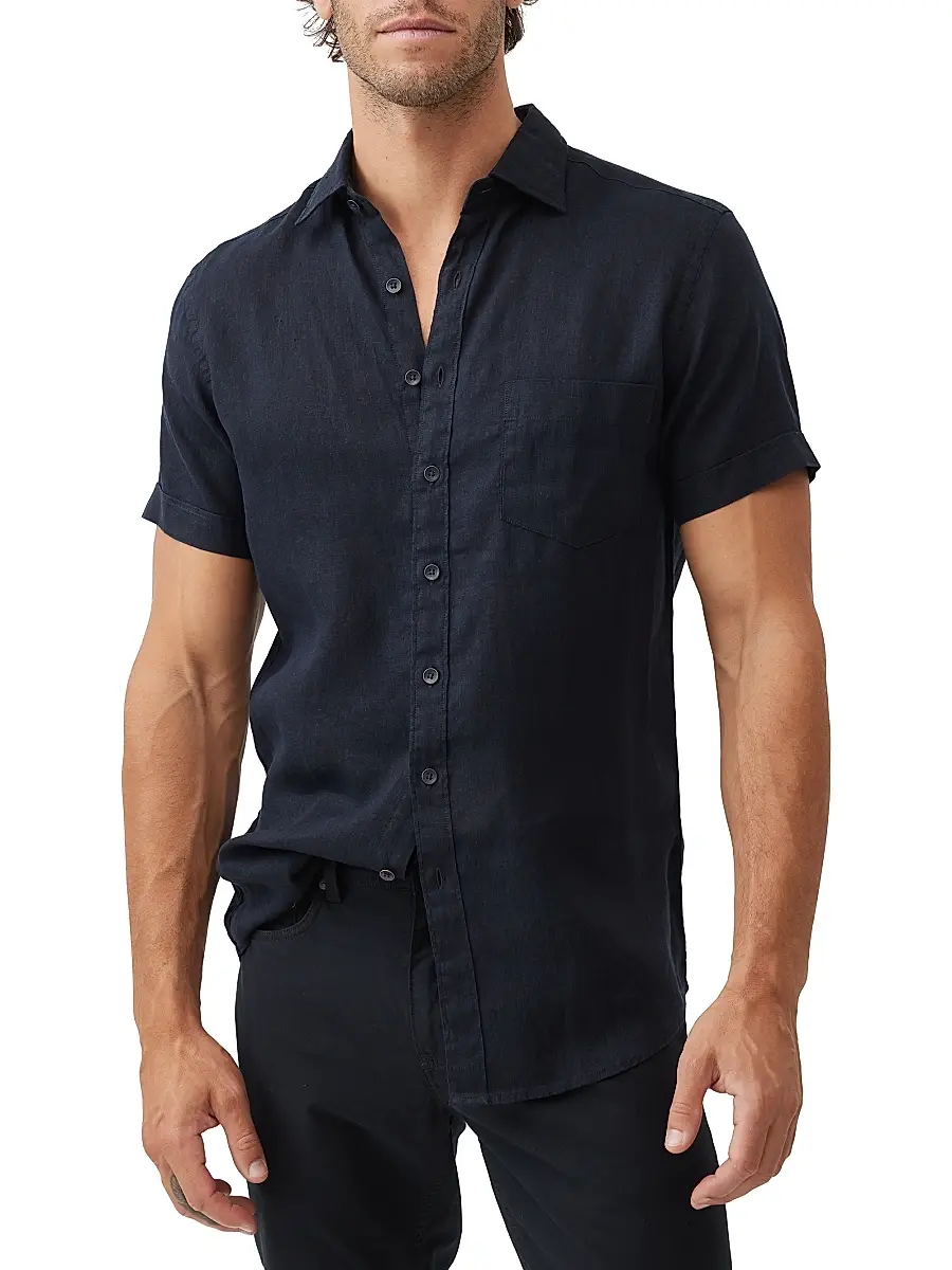 Rodd & Gunn Men's Palm Heights Linen Short-Sleeve Shirt - Midnight | Thumbnail 3 Rodd & Gunn Men's Palm Heights Linen Short-Sleeve Shirt - Midnight | Thumbnail 3