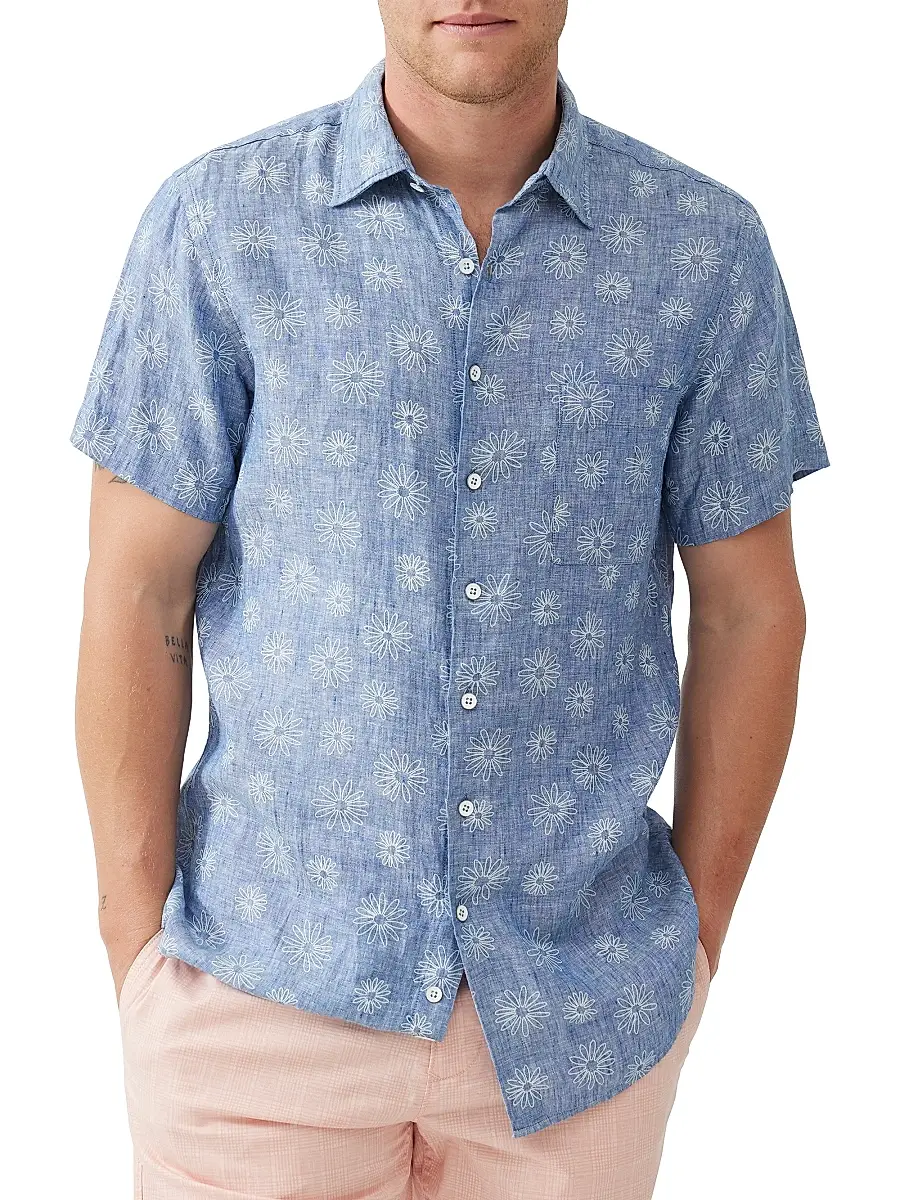 Rodd & Gunn Men's Carleton Floral-Embroidered Linen Shirt | Thumbnail 3 Rodd & Gunn Men's Carleton Floral-Embroidered Linen Shirt | Thumbnail 3
