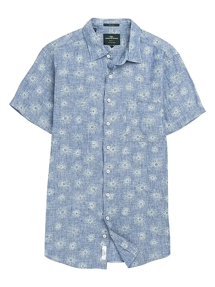 Men's Carleton Floral-Embroidered Linen Shirt Men's Carleton Floral-Embroidered Linen Shirt