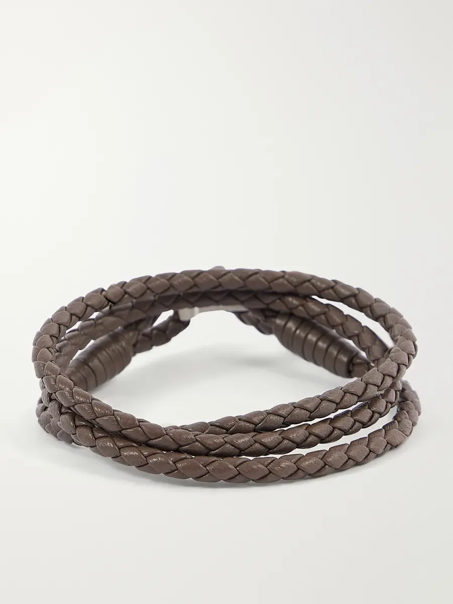Tom Ford Woven Leather and Silver-Tone Wrap Bracelet - Men | Thumbnail 3