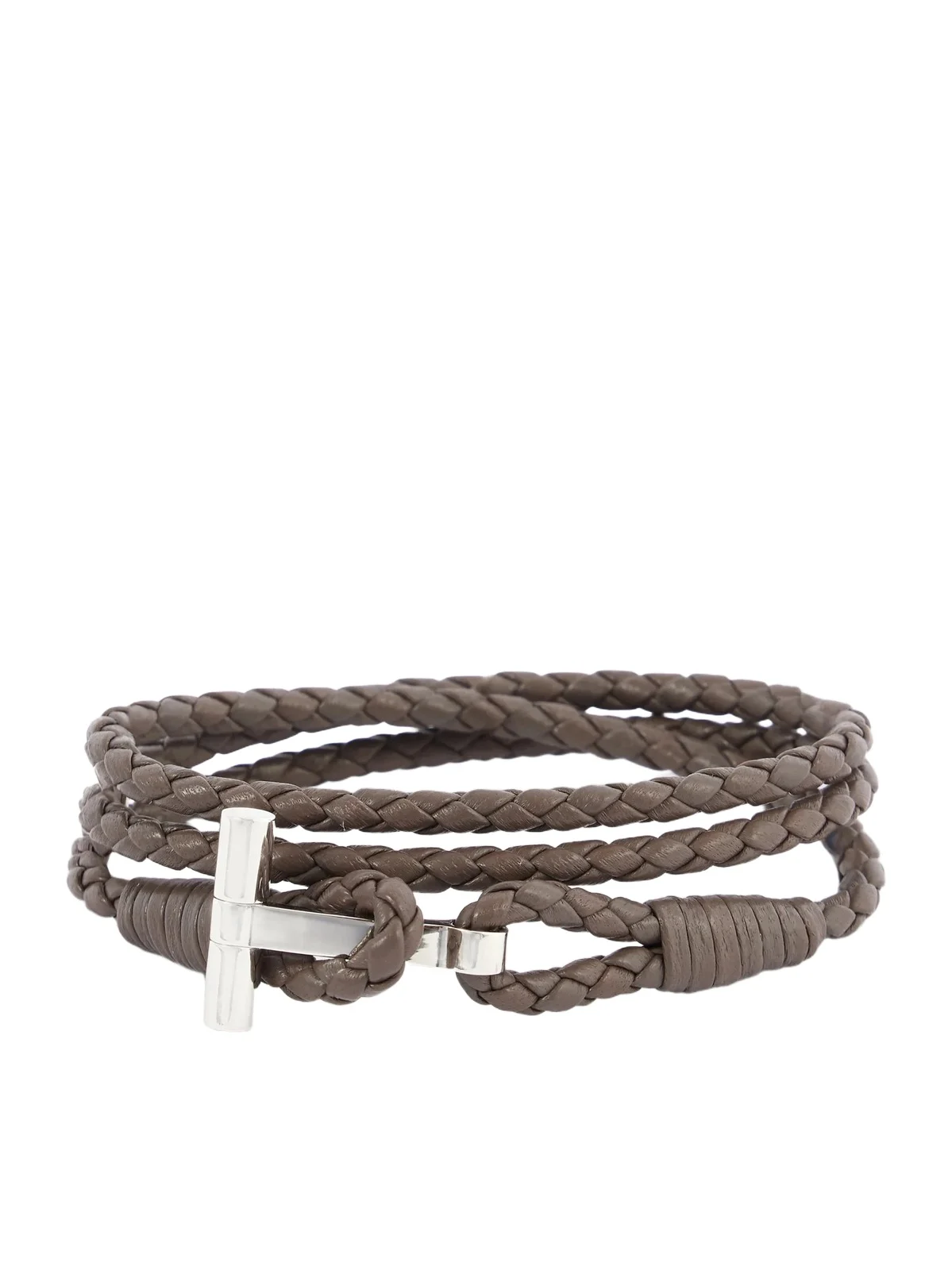 Tom Ford Woven Leather and Silver-Tone Wrap Bracelet - Men