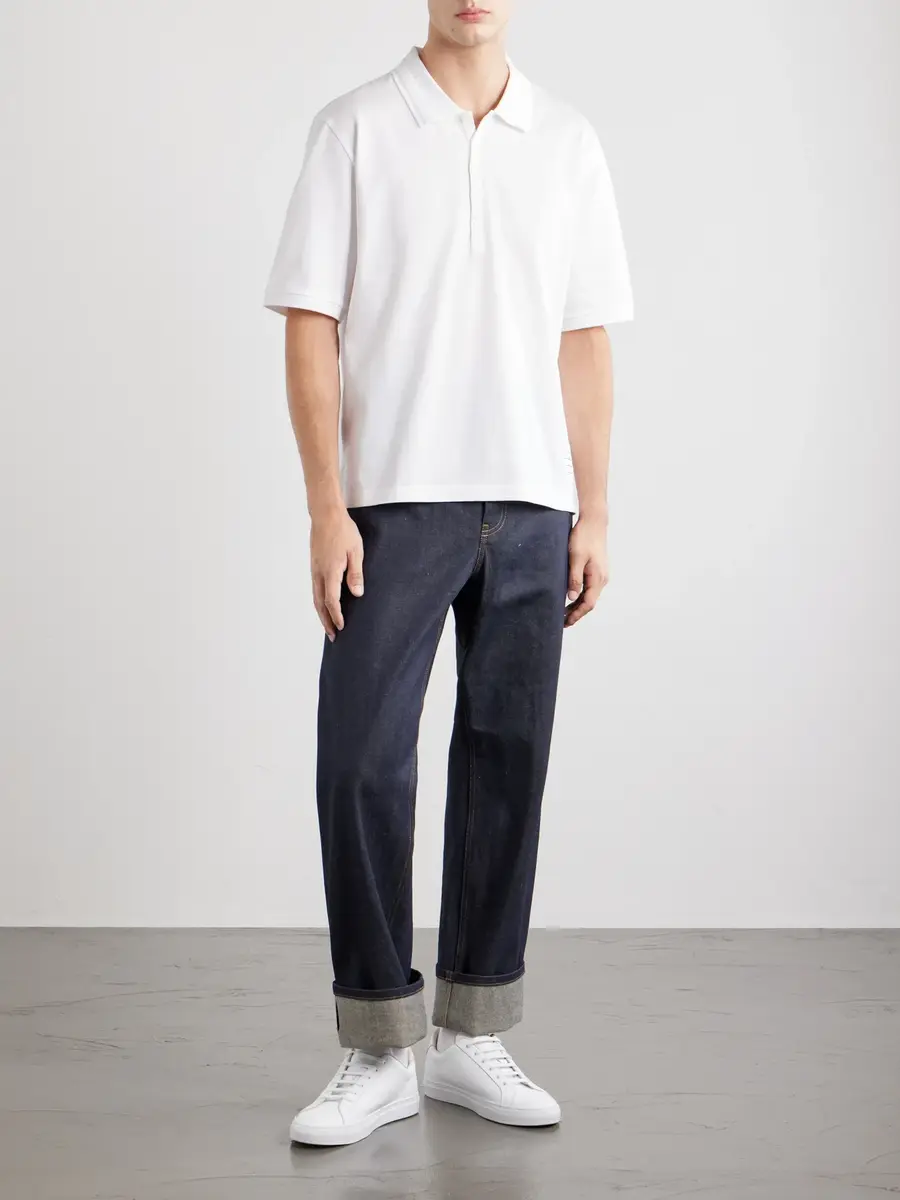 Thom Browne Striped Logo-Appliqué Cotton-Jersey Polo Shirt - Men | Thumbnail 2 Thom Browne Striped Logo-Appliqué Cotton-Jersey Polo Shirt - Men | Thumbnail 2