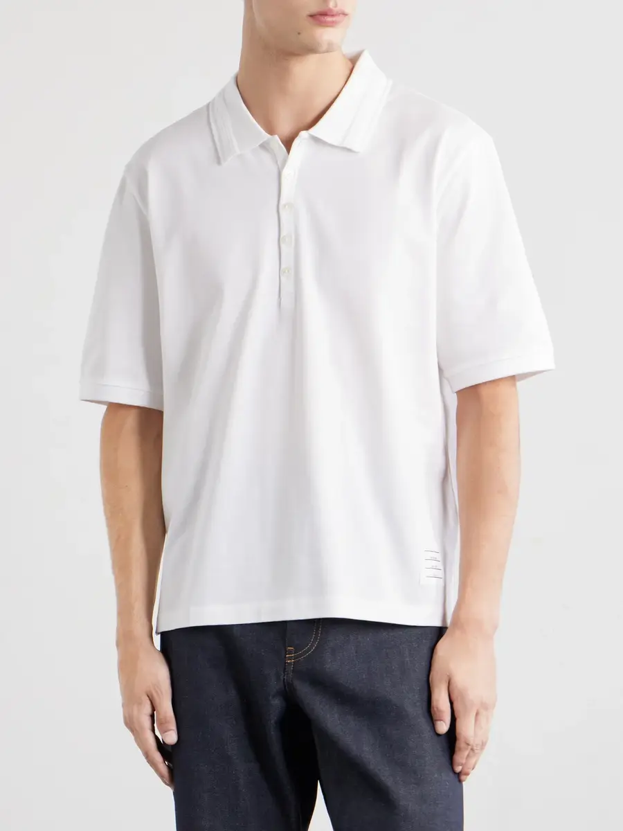 Thom Browne Striped Logo-Appliqué Cotton-Jersey Polo Shirt - Men | Thumbnail 3 Thom Browne Striped Logo-Appliqué Cotton-Jersey Polo Shirt - Men | Thumbnail 3