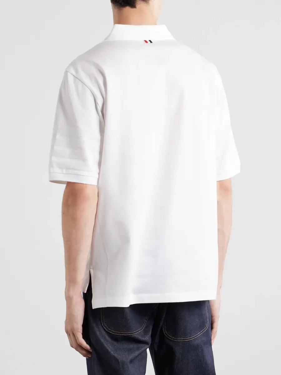 Thom Browne Striped Logo-Appliqué Cotton-Jersey Polo Shirt - Men | Thumbnail 4 Thom Browne Striped Logo-Appliqué Cotton-Jersey Polo Shirt - Men | Thumbnail 4