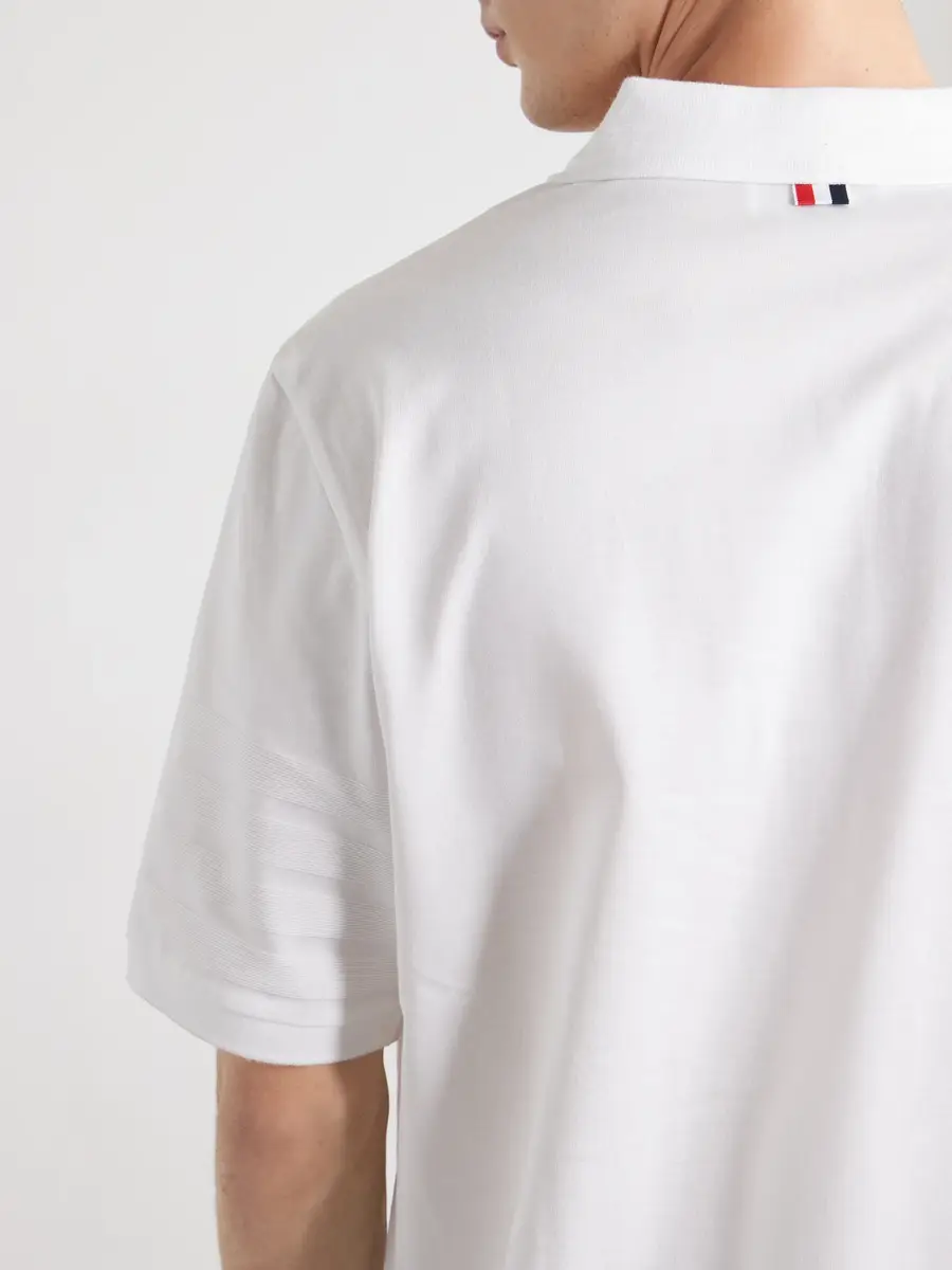Thom Browne Striped Logo-Appliqué Cotton-Jersey Polo Shirt - Men | Thumbnail 5 Thom Browne Striped Logo-Appliqué Cotton-Jersey Polo Shirt - Men | Thumbnail 5