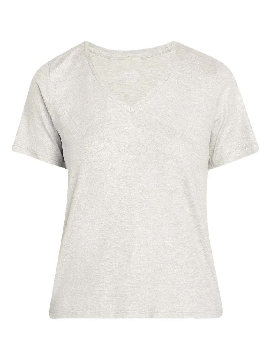 MAJESTIC FILATURES Soft Touch V-Neck Shimmer Jersey T-Shirt