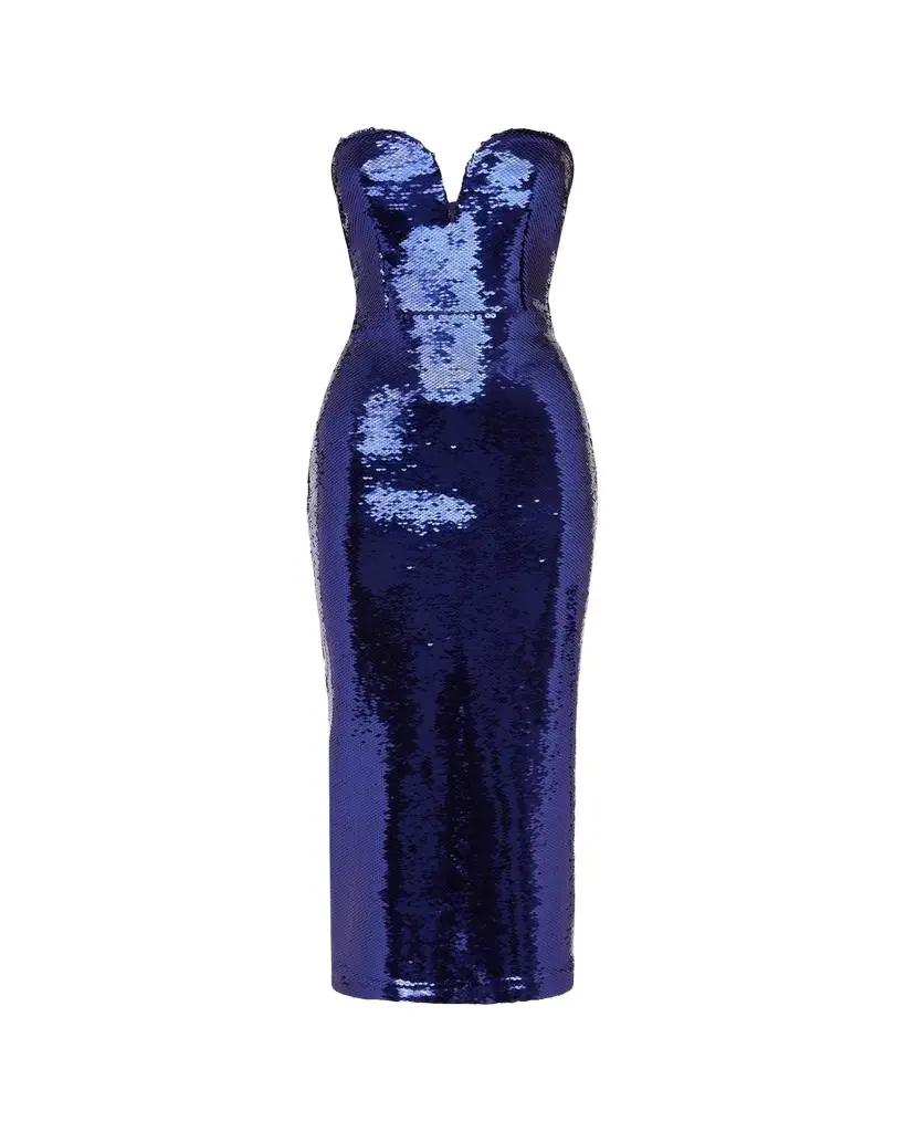 Alex Perry Strapless Sweetheart Sequined Midi Dress | Image 1 Alex Perry Strapless Sweetheart Sequined Midi Dress | Image 1