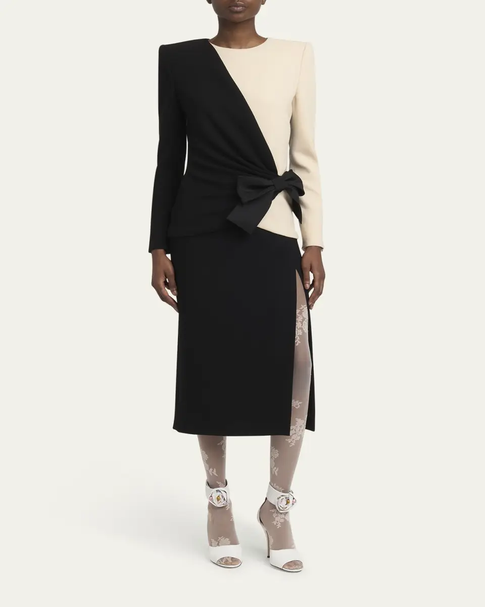 Valentino Garavani Colorblock Bow Slit Midi Dress | Thumbnail 2 Valentino Garavani Colorblock Bow Slit Midi Dress | Thumbnail 2