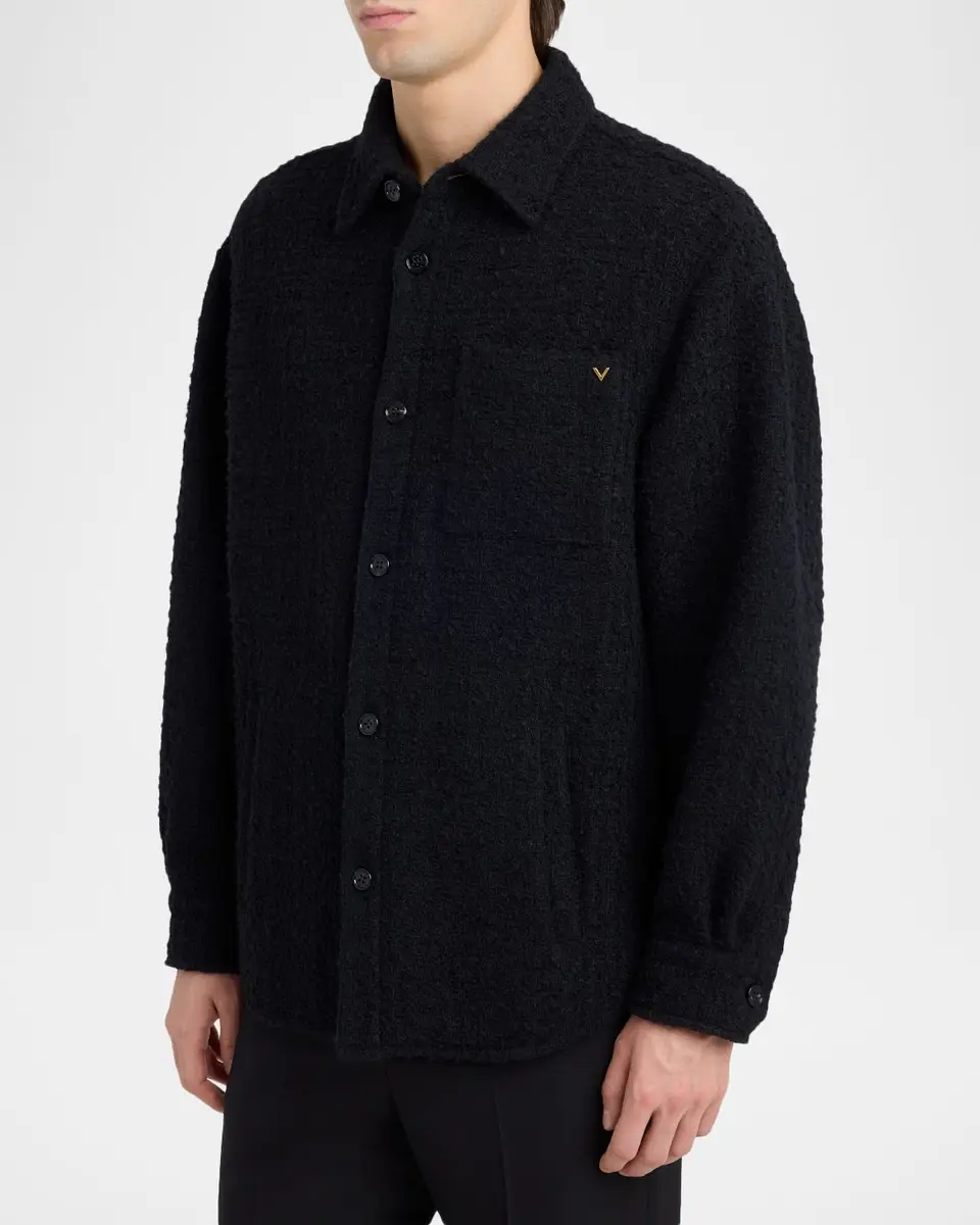 Valentino Garavani Men's Cotton Boucle Tweed Overshirt | Thumbnail 4 Valentino Garavani Men's Cotton Boucle Tweed Overshirt | Thumbnail 4
