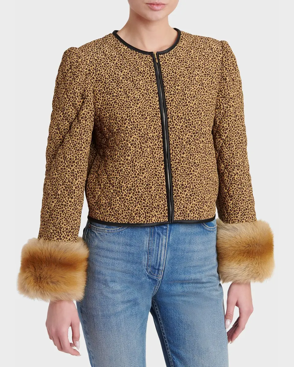 Valentino Garavani Quilted Spotted Silk Jacket with Lamb Shearling Cuffs | Thumbnail 4