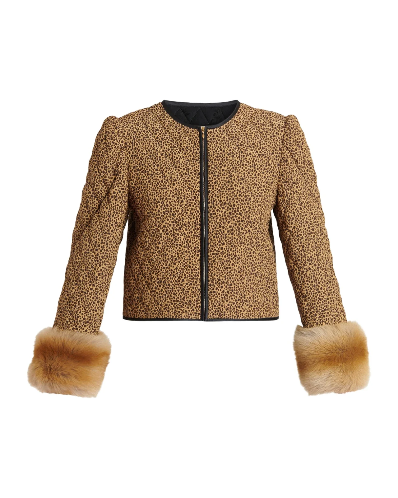 Valentino Garavani Quilted Spotted Silk Jacket with Lamb Shearling Cuffs