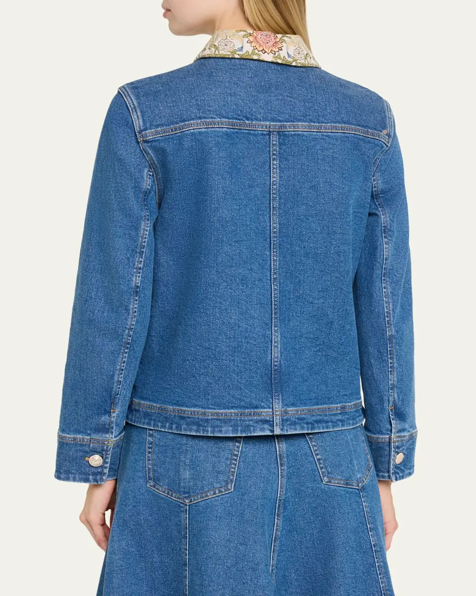 Cinq à Sept Dalton Floral-Collar Denim Jacket | Thumbnail 3