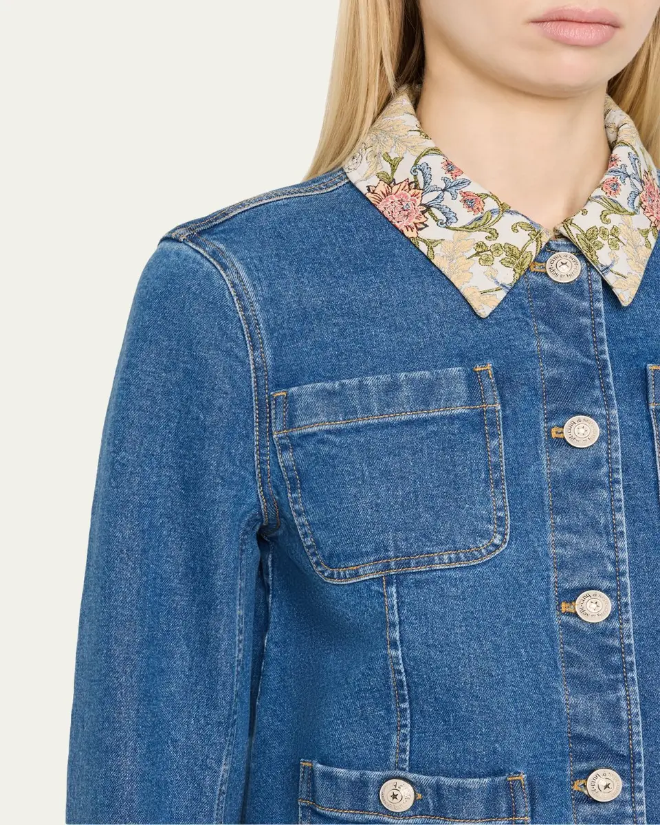 Cinq à Sept Dalton Floral-Collar Denim Jacket | Thumbnail 5