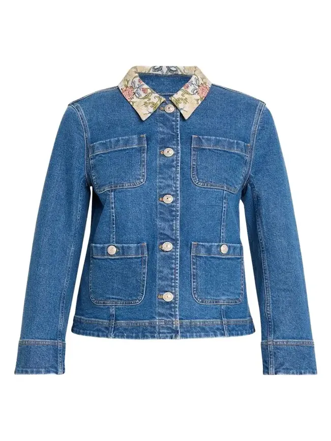 Cinq à Sept Dalton Floral-Collar Denim Jacket