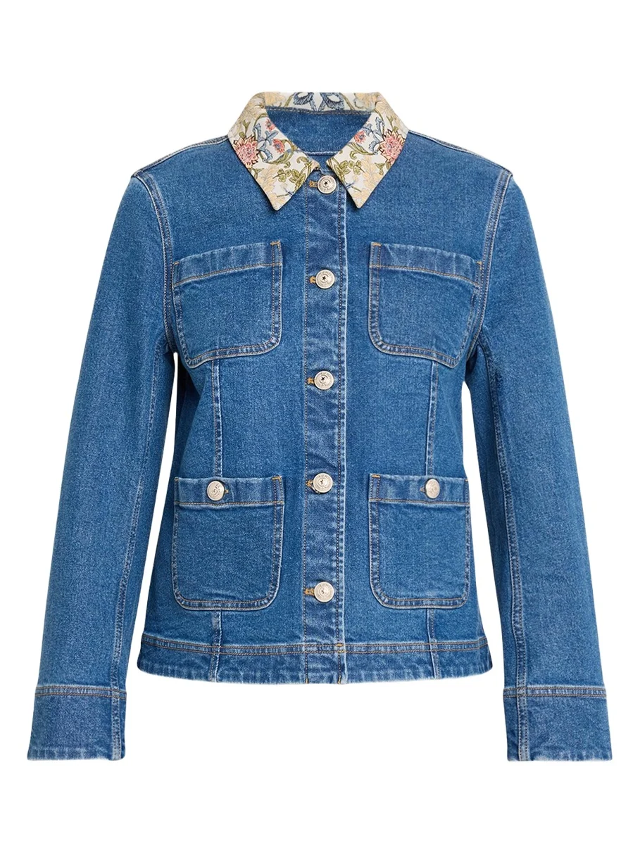 Cinq à Sept Dalton Floral-Collar Denim Jacket