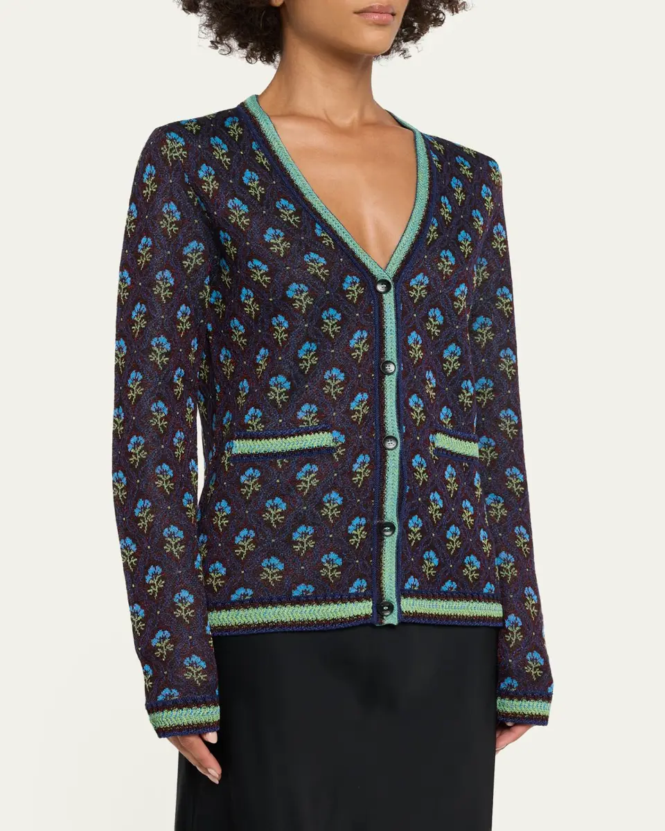 Etro Floral Knit V-Neck Cardigan | Thumbnail 4 Etro Floral Knit V-Neck Cardigan | Thumbnail 4