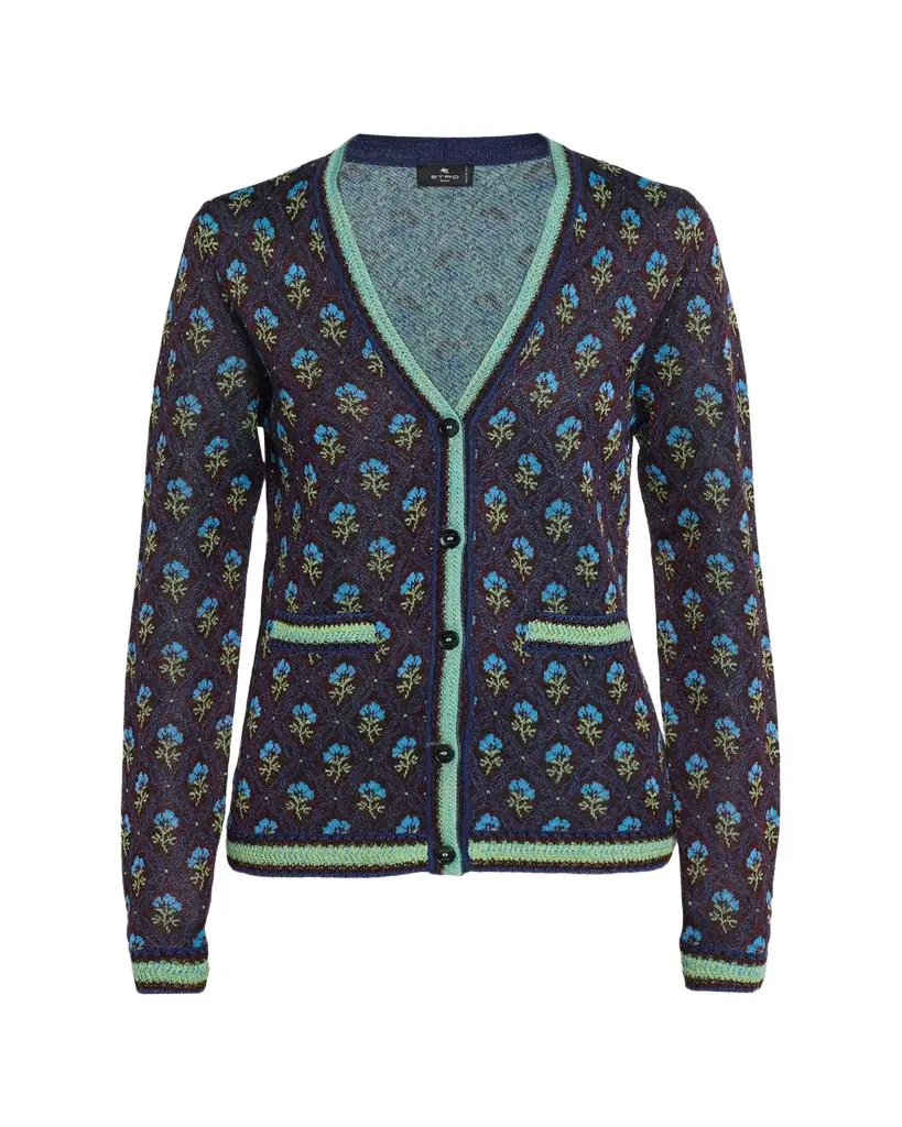 Etro Floral Knit V-Neck Cardigan | Image 1 Etro Floral Knit V-Neck Cardigan | Image 1