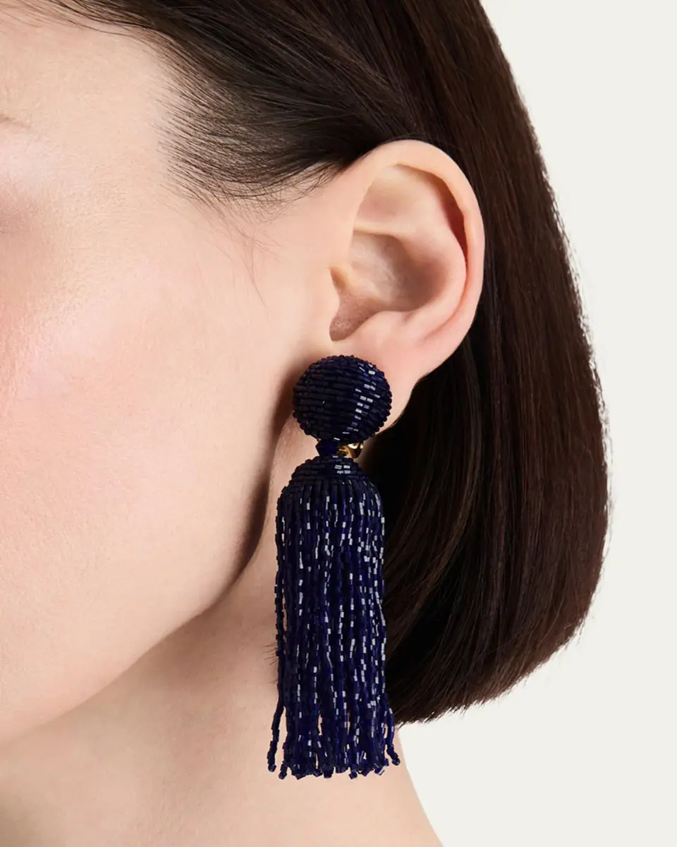 Oscar de la Renta Metallic Beaded Tassel Clip-On Earrings | Thumbnail 2