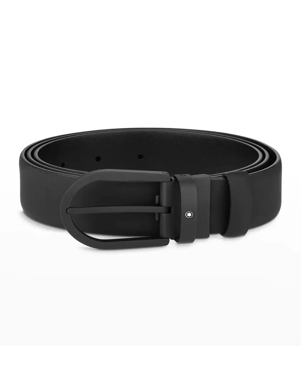 Montblanc Men's Tonal Horseshoe Buckle Leather Belt | Thumbnail 3 Montblanc Men's Tonal Horseshoe Buckle Leather Belt | Thumbnail 3