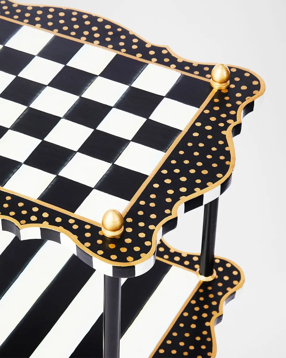 MacKenzie-Childs Black & White Check and Stripe 3-Tier Table | Thumbnail 2 MacKenzie-Childs Black & White Check and Stripe 3-Tier Table | Thumbnail 2